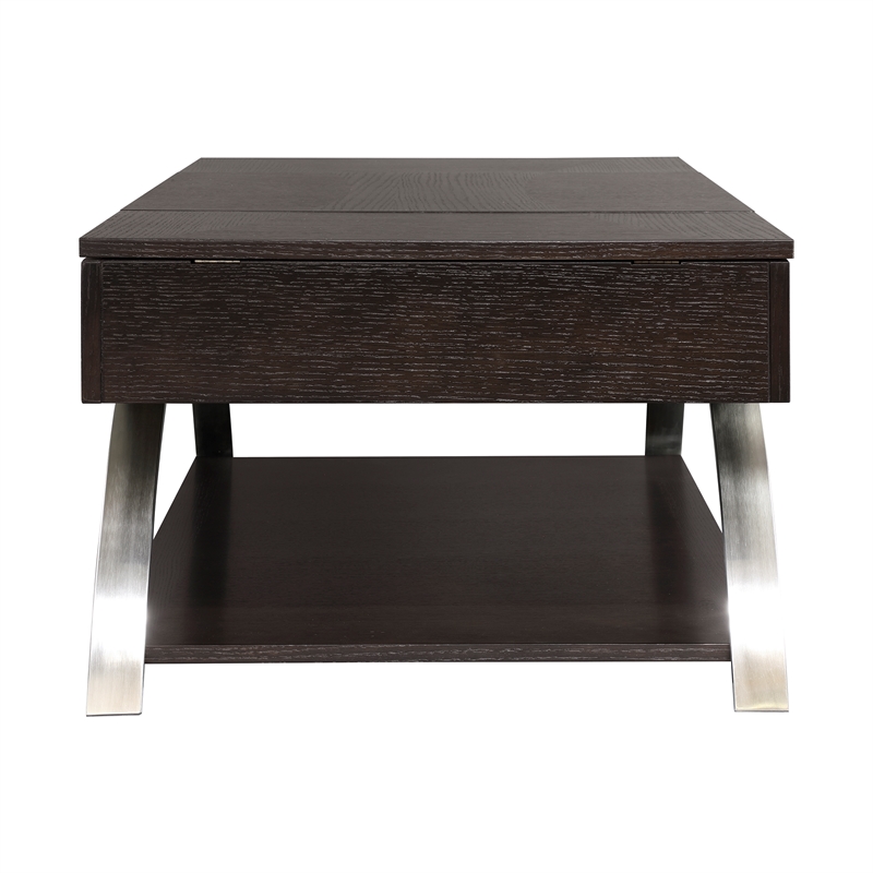 Pemberly Row Metal and Wood Lift Top Coffee Table with Storage in Espresso