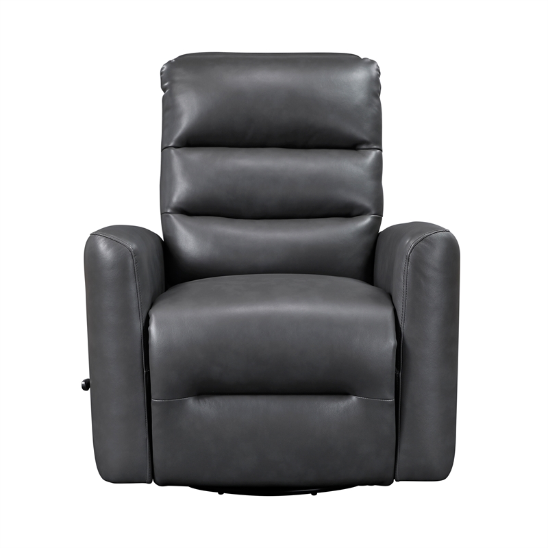Pemberly Row Faux Leather Swivel Glider Reclining Chair in Gray