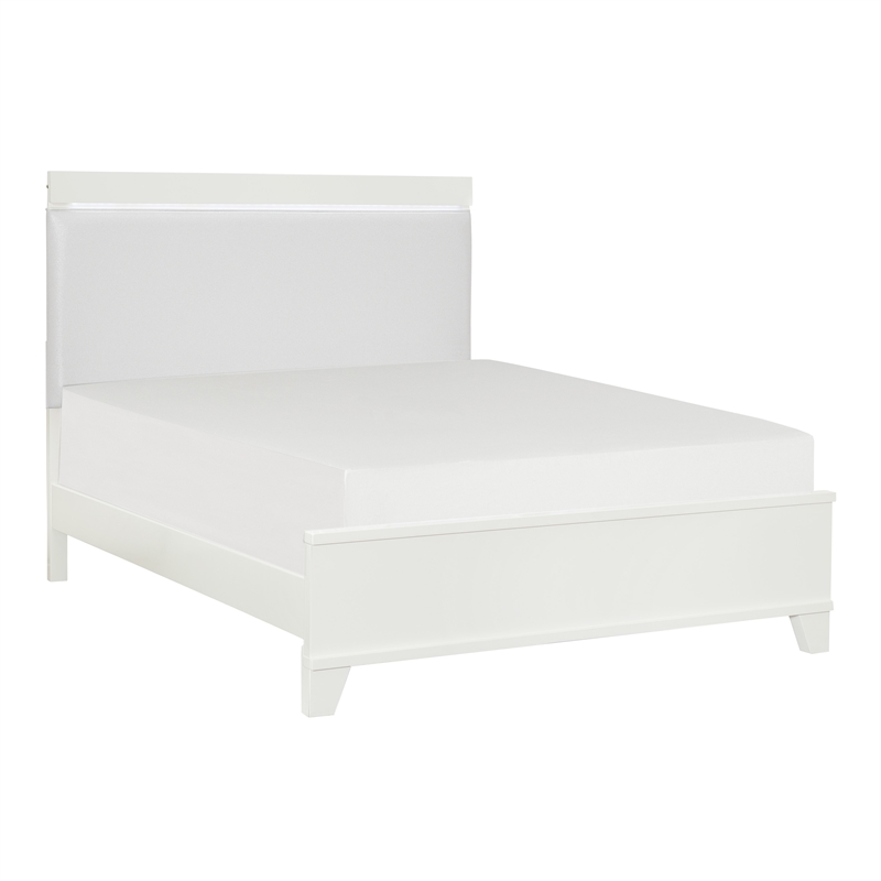 Pemberly Row Full Platform Bed with LED Lighting in White High Gloss