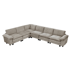 Pemberly Row 6-Piece Chenille Modular Sectional Sofa in Dark Pewter