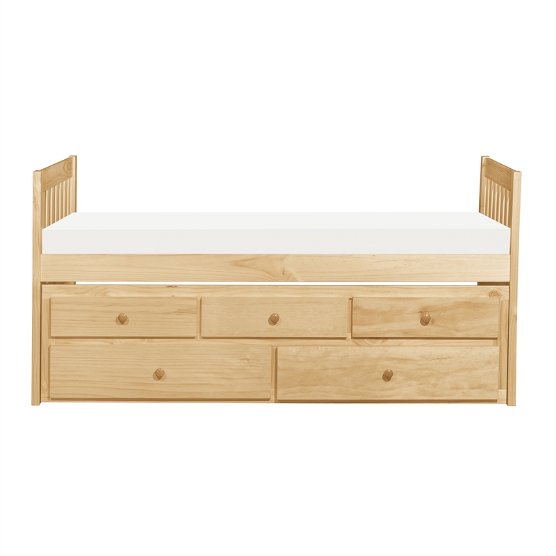 Pemberly Row Wood and MDF Twin Trundle Bed with 2 Drawers in Natural Pine