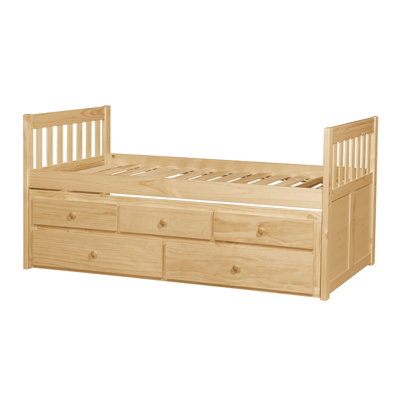 Pemberly Row Wood and MDF Twin Trundle Bed with 2 Drawers in Natural Pine