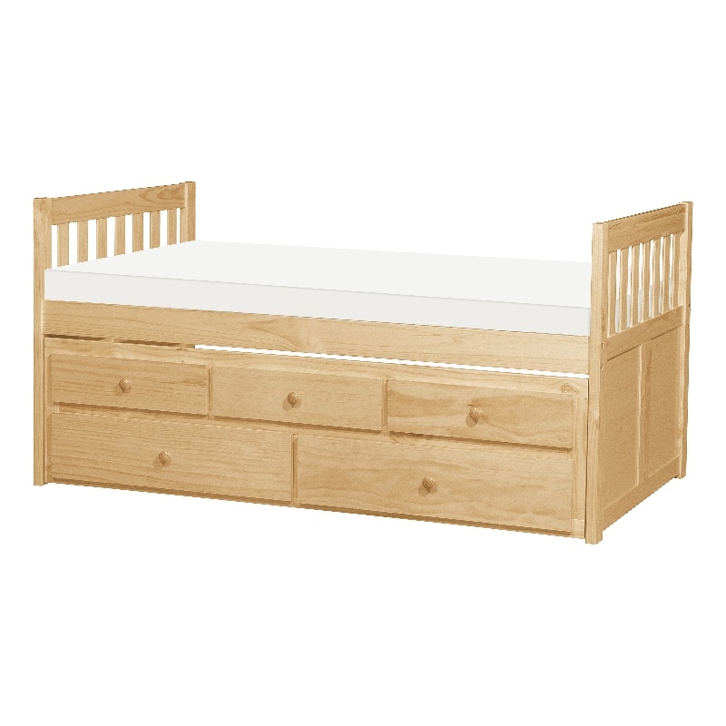 Pemberly Row Wood and MDF Twin Trundle Bed with 2 Drawers in Natural Pine