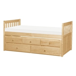 Pemberly Row Wood and MDF Twin Trundle Bed with 2 Drawers in Natural Pine