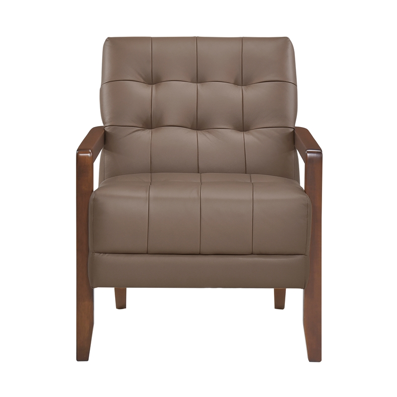 Pemberly Row Contemporary Top-Grain Leather Tufted Accent Chair in Brown