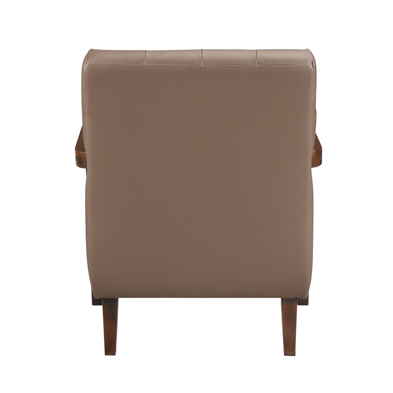 Pemberly Row Contemporary Top-Grain Leather Tufted Accent Chair in Brown