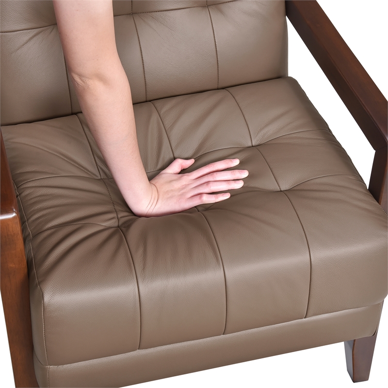 Pemberly Row Contemporary Top-Grain Leather Tufted Accent Chair in Brown