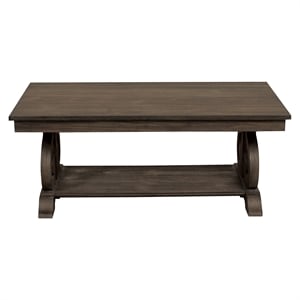 Pemberly Row Acacia Veneer Coffee Table with Shelf in Distressed Dark Oak