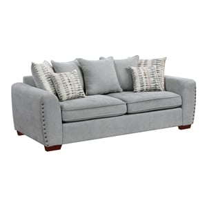 Pemberly Row Chenille Sofa with Nailhead Trim and 7 Pillows in Gray