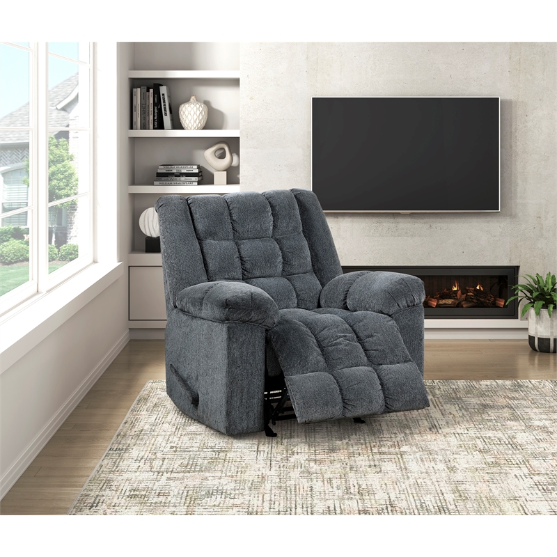 Pemberly Row Chenille Rocker Recliner with Pull Handle in Gray