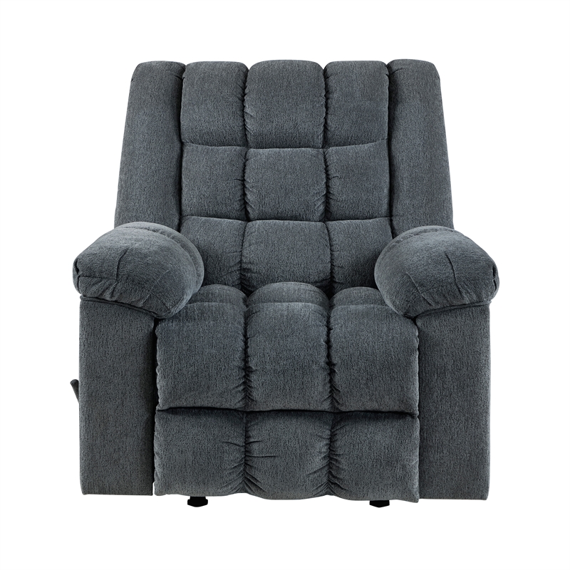Pemberly Row Chenille Rocker Recliner with Pull Handle in Gray