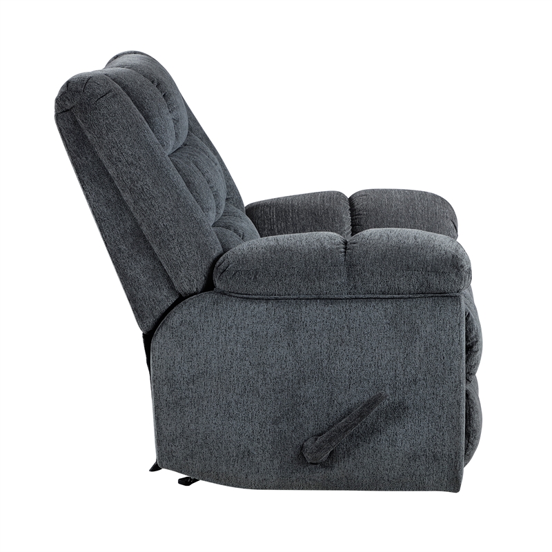 Pemberly Row Chenille Rocker Recliner with Pull Handle in Gray