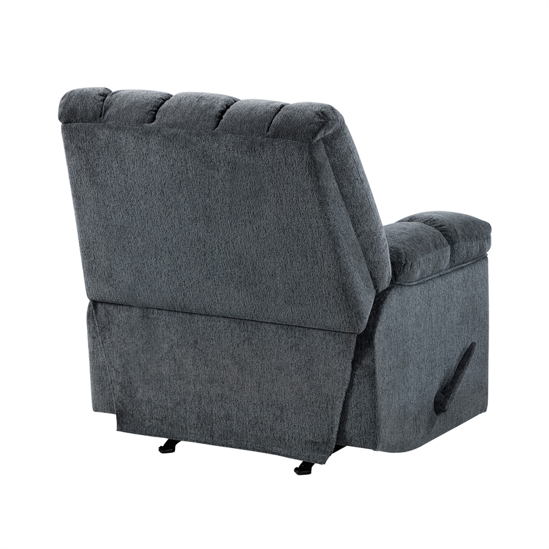 Pemberly Row Chenille Rocker Recliner with Pull Handle in Gray