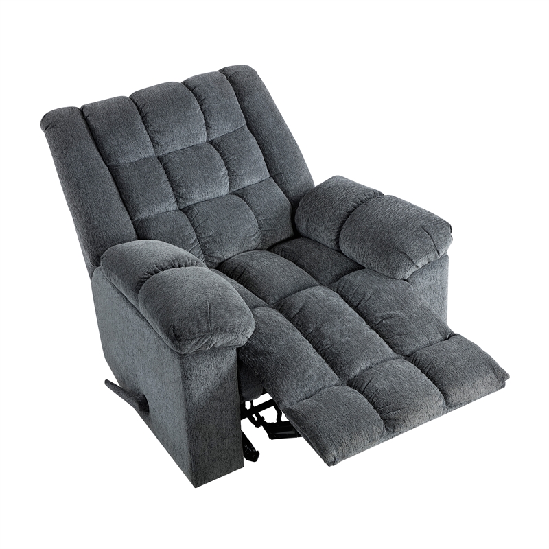 Pemberly Row Chenille Rocker Recliner with Pull Handle in Gray