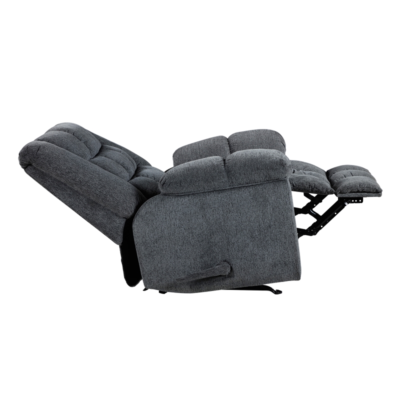 Pemberly Row Chenille Rocker Recliner with Pull Handle in Gray