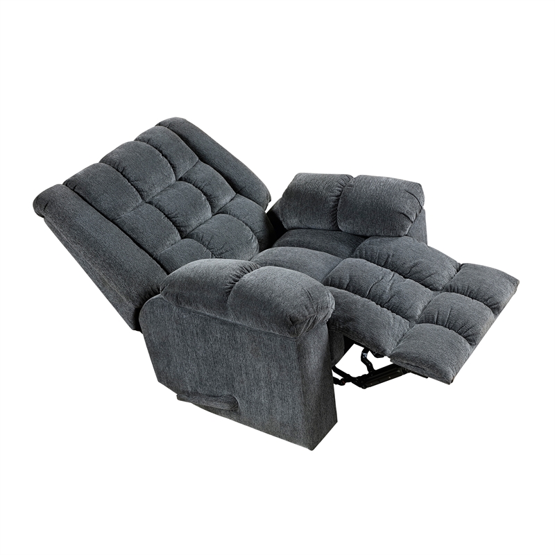 Pemberly Row Chenille Rocker Recliner with Pull Handle in Gray