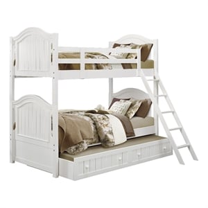 Pemberly Row Wood and MDF Twin Over Twin Bunk Bed with Trundle in White