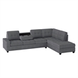 Pemberly Row Microfiber Reversible Sectional with Drop-Down Table in Dark Gray