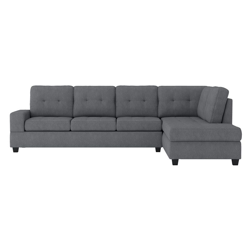 Pemberly Row Microfiber Reversible Sectional with Drop-Down Table in Dark Gray