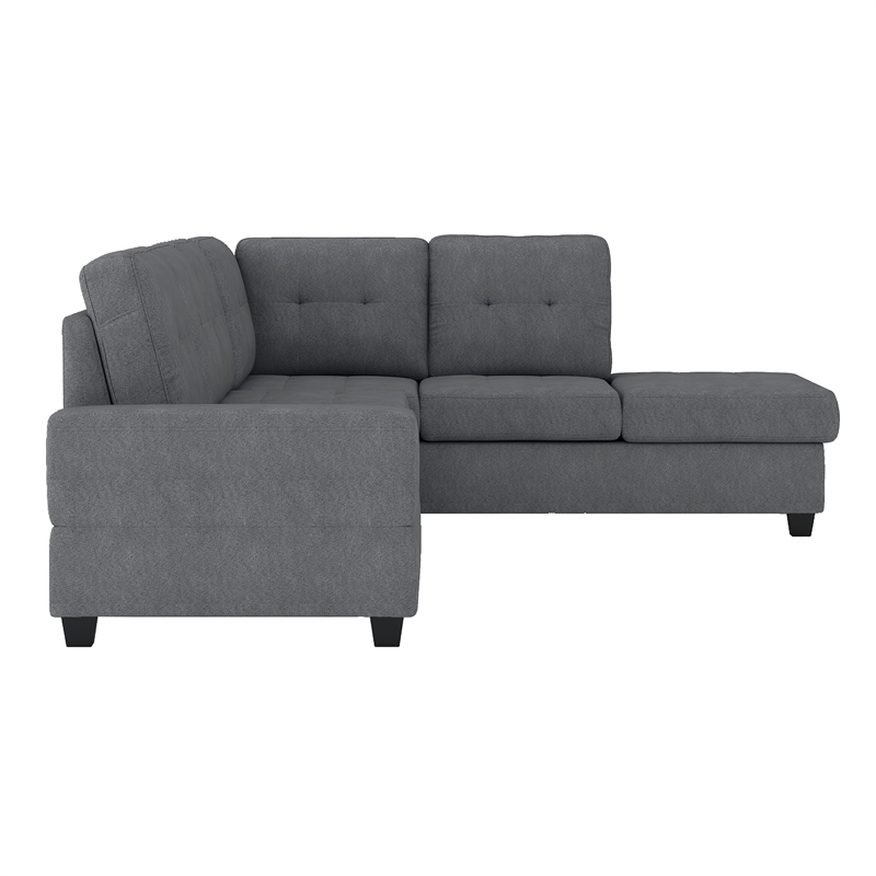 Pemberly Row Microfiber Reversible Sectional with Drop-Down Table in Dark Gray