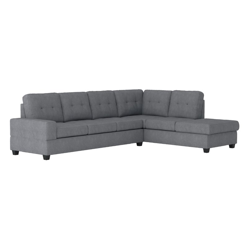 Pemberly Row Microfiber Reversible Sectional with Drop-Down Table in Dark Gray