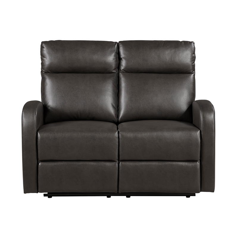 Pemberly Row Faux Leather Wall-Hugger Double Reclining Loveseat in Espresso