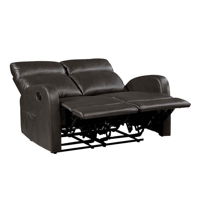 Pemberly Row Faux Leather Wall-Hugger Double Reclining Loveseat in Espresso