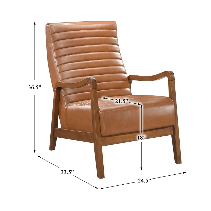 Pemberly Row Faux Leather High Back Accent Chair in Matte Brown