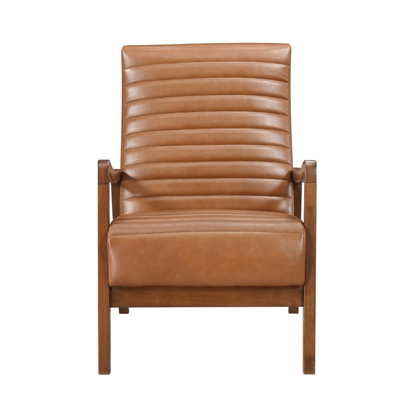 Pemberly Row Faux Leather High Back Accent Chair in Matte Brown