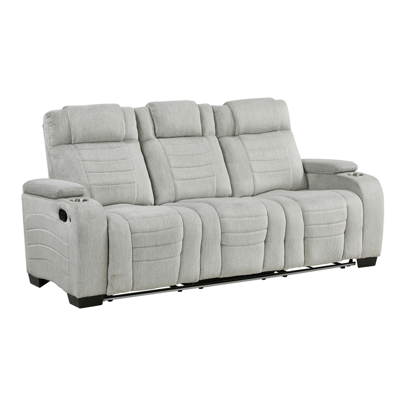 Pemberly Row Microfiber 3-Piece Reclining Set with LED and USB in Light Gray