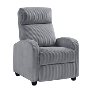 Pemberly Row Corduroy Push Back Reclining Chair with 300 lb Capacity - Dark Gray