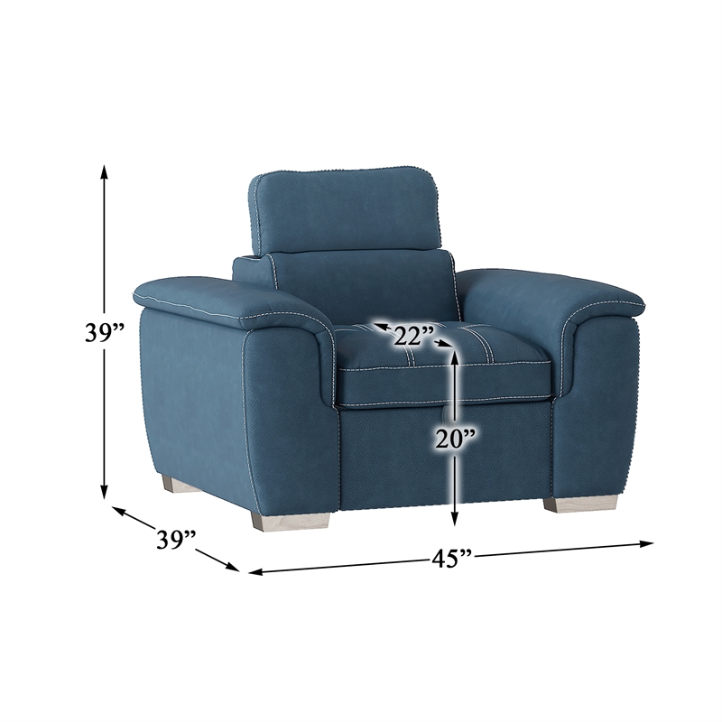 Pemberly Row Microfiber Accent Chair with Pull-Out Ottoman in Blue