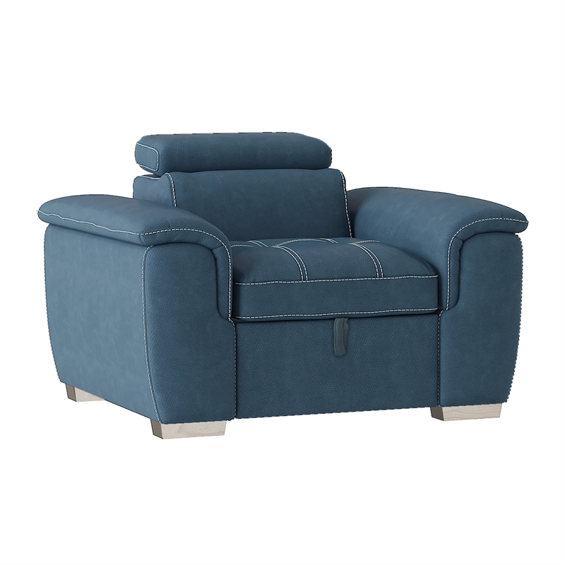 Pemberly Row Microfiber Accent Chair with Pull-Out Ottoman in Blue