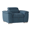 Pemberly Row Microfiber Accent Chair with Pull-Out Ottoman in Blue