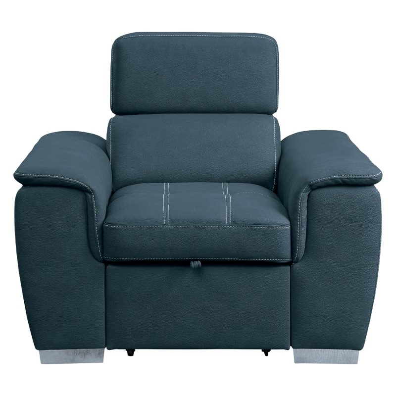 Pemberly Row Microfiber Accent Chair with Pull-Out Ottoman in Blue