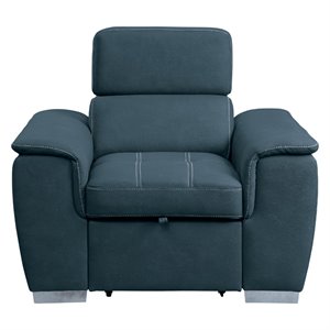 Pemberly Row Microfiber Accent Chair with Pull-Out Ottoman in Blue