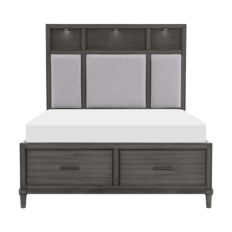 Pemberly Row Queen Platform Bed with LED Headboard and USB Ports in Gray