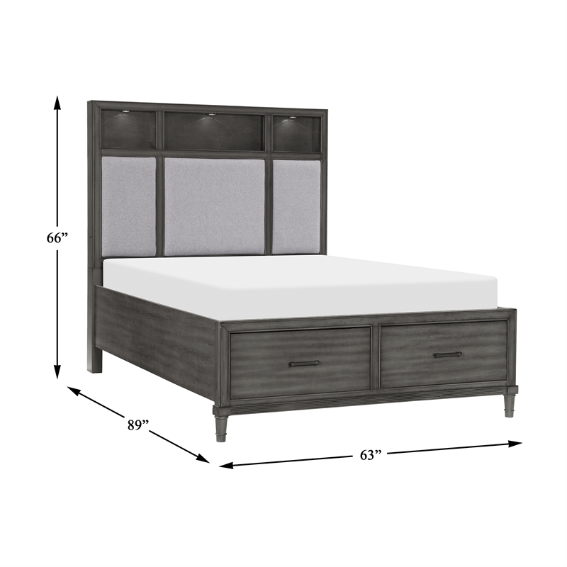 Pemberly Row Queen Platform Bed with LED Headboard and USB Ports in Gray
