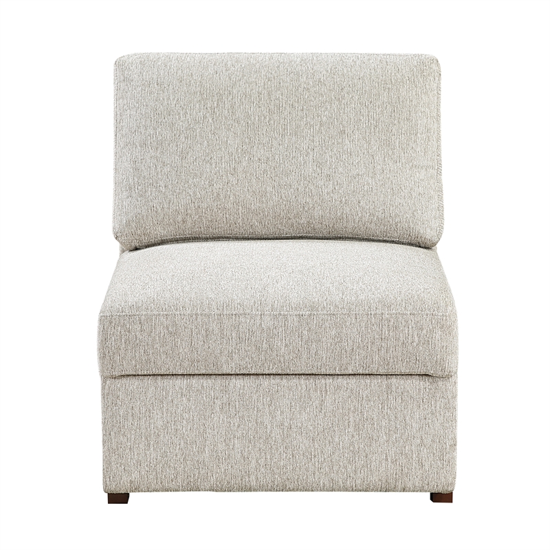 Pemberly Row Microfiber Armless Chair with Pocket Coil Support in Sage Sand