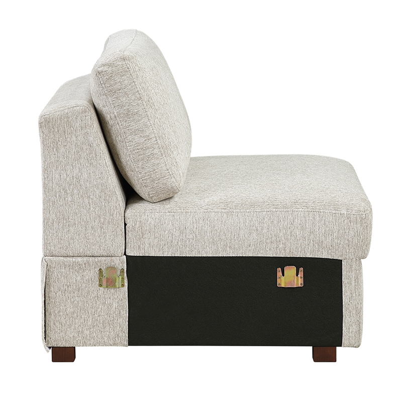 Pemberly Row Microfiber Armless Chair with Pocket Coil Support in Sage Sand