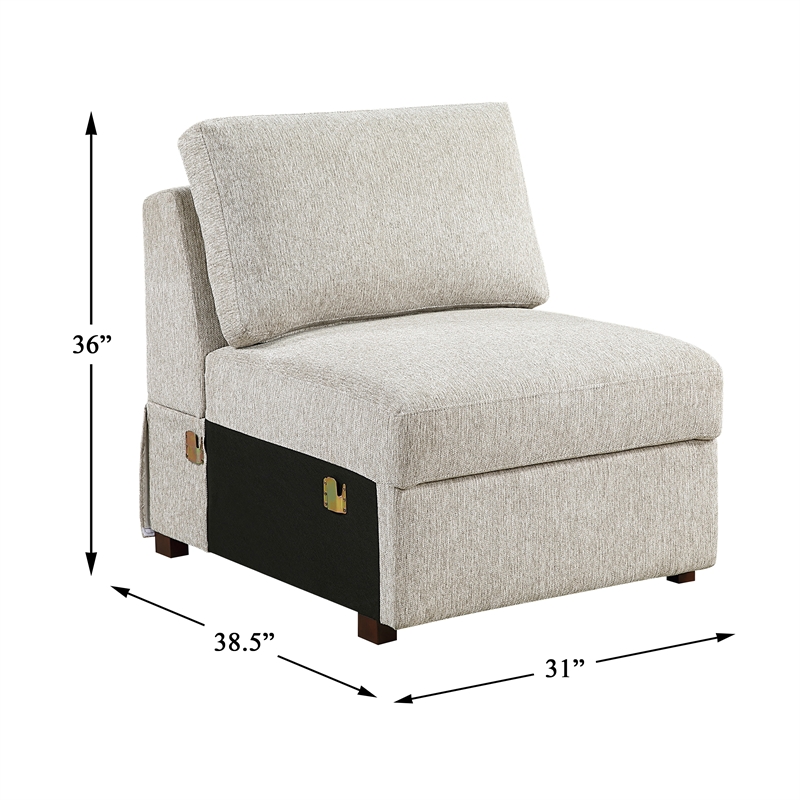 Pemberly Row Microfiber Armless Chair with Pocket Coil Support in Sage Sand