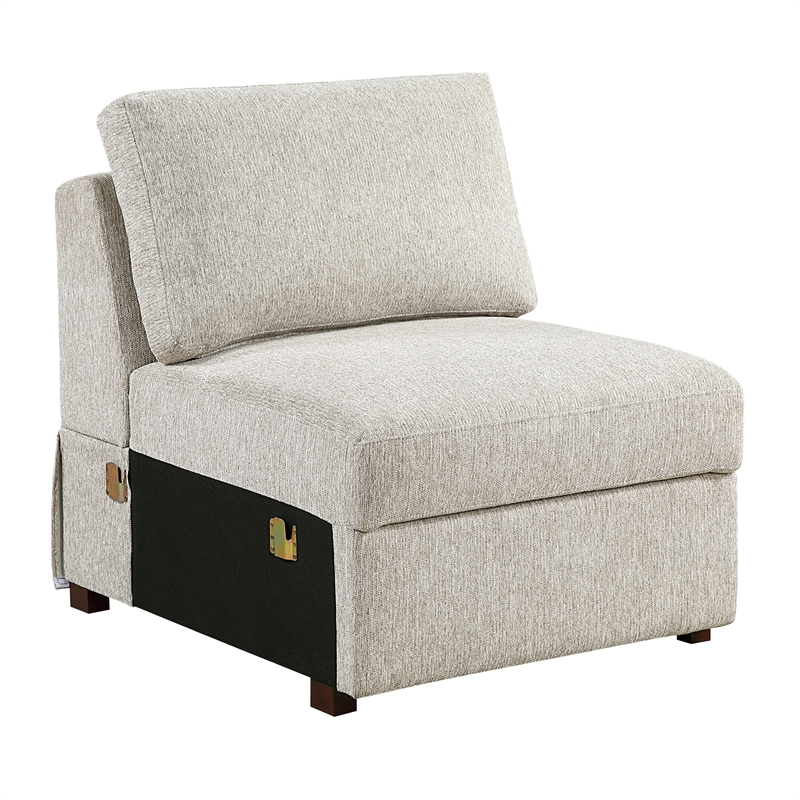 Pemberly Row Microfiber Armless Chair with Pocket Coil Support in Sage Sand