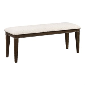 Pemberly Row 48&quot Upholstered Dining Bench with Oak Veneer in Dark Brown