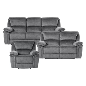 Pemberly Row Gray Microfiber 3-Piece Reclining Sofa Loveseat and Chair Set