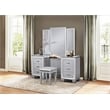 Pemberly Row Button-Tufted Faux Leather Vanity Stool in Silver