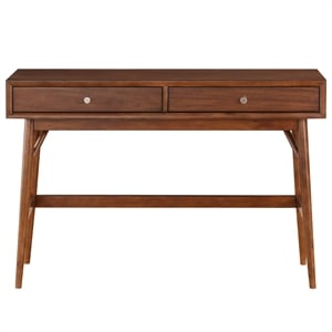 Pemberly Row Mid-Century 2-Drawer Console Table with Walnut Veneer in Brown