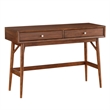 Pemberly Row Mid-Century 2-Drawer Console Table with Walnut Veneer in Brown