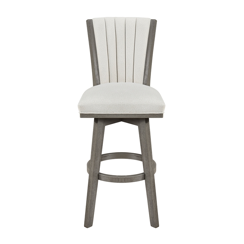 Pemberly Row Velvet Channel-Tufted Pub Height Swivel Stool in Beige