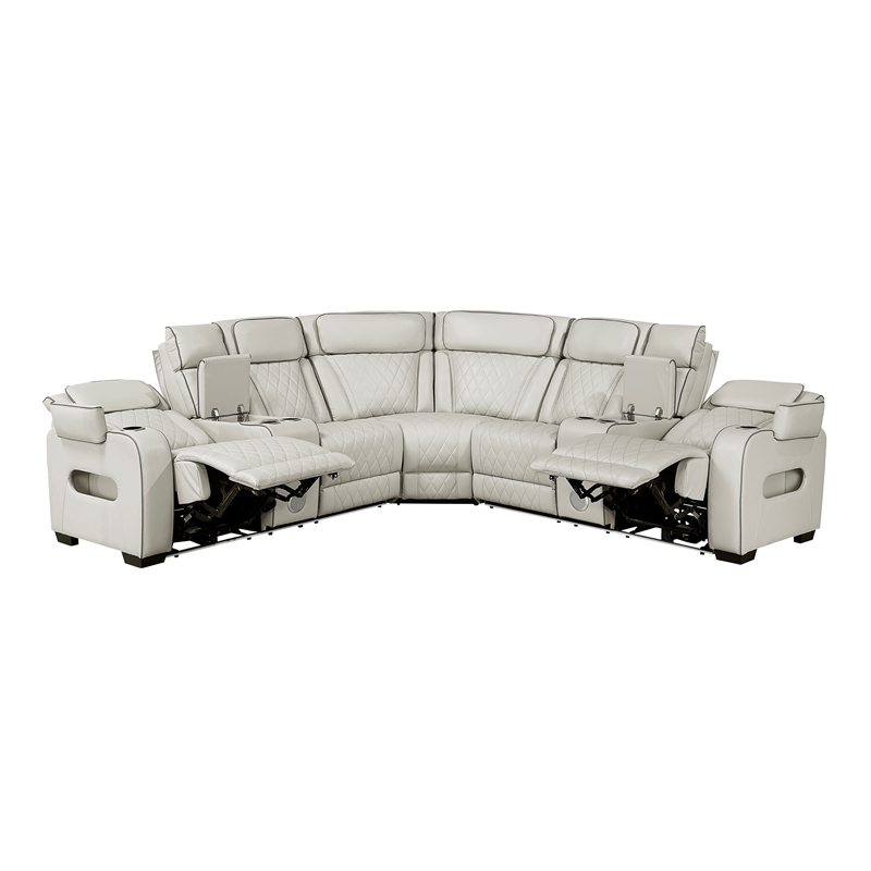 Pemberly Row Faux Leather 3-Piece Power Reclining Sectional with LED in Taupe