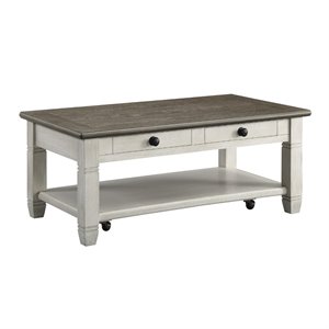 Pemberly Row 2-Tone 2-Drawer Coffee Table on Casters in Antique White